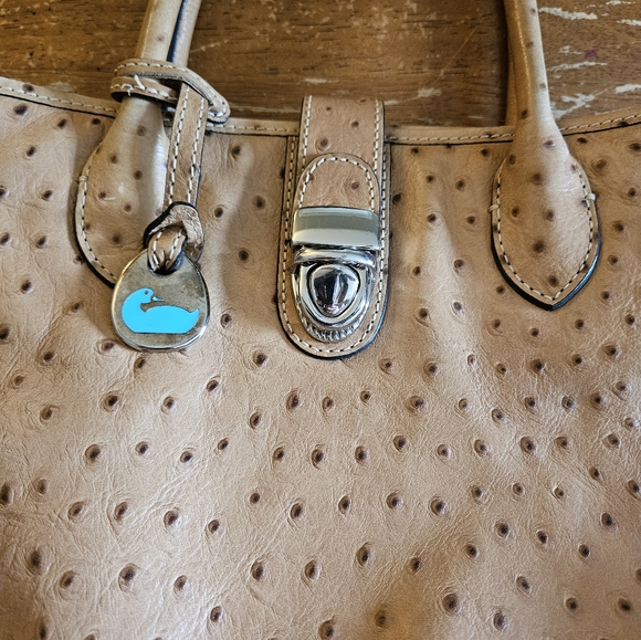 Dooney & Bourke Vintage Embossed Ostrich Leather Double Handle Handbag Cognac - Picture 2 of 15